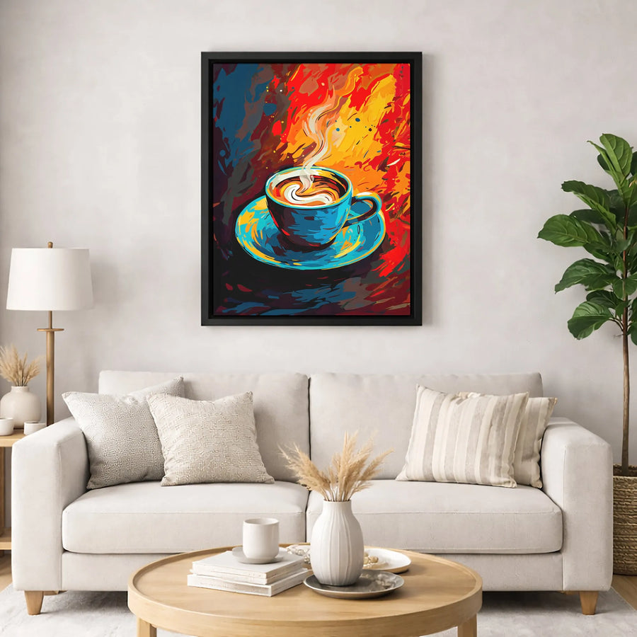 Abstract Coffee Cup Canvas Wall Art | Colorful Steaming Espresso Painting | Premium Gallery Wrap Print | Kitchen and Cafe Decor Gift