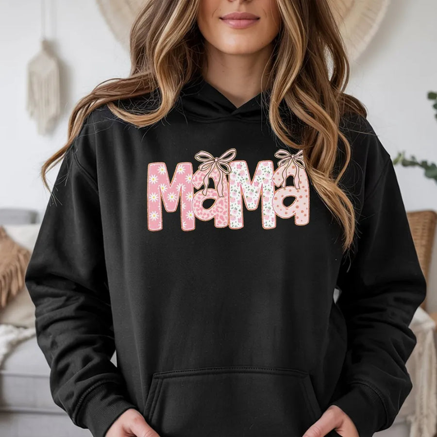 Mama Hoodie | Coquette Bow Floral Graphic | Soft Cotton Blend | Premium Mother's Day 2026 Gift for New Mom