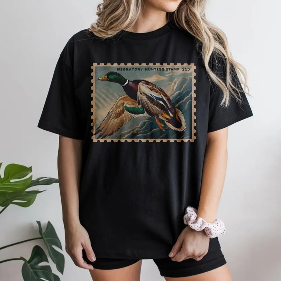 Mallard Duck Stamp T-Shirt | Vintage Wildlife Postage Art | Premium Cotton Graphic Tee | Outdoor Enthusiast Hunting Gift