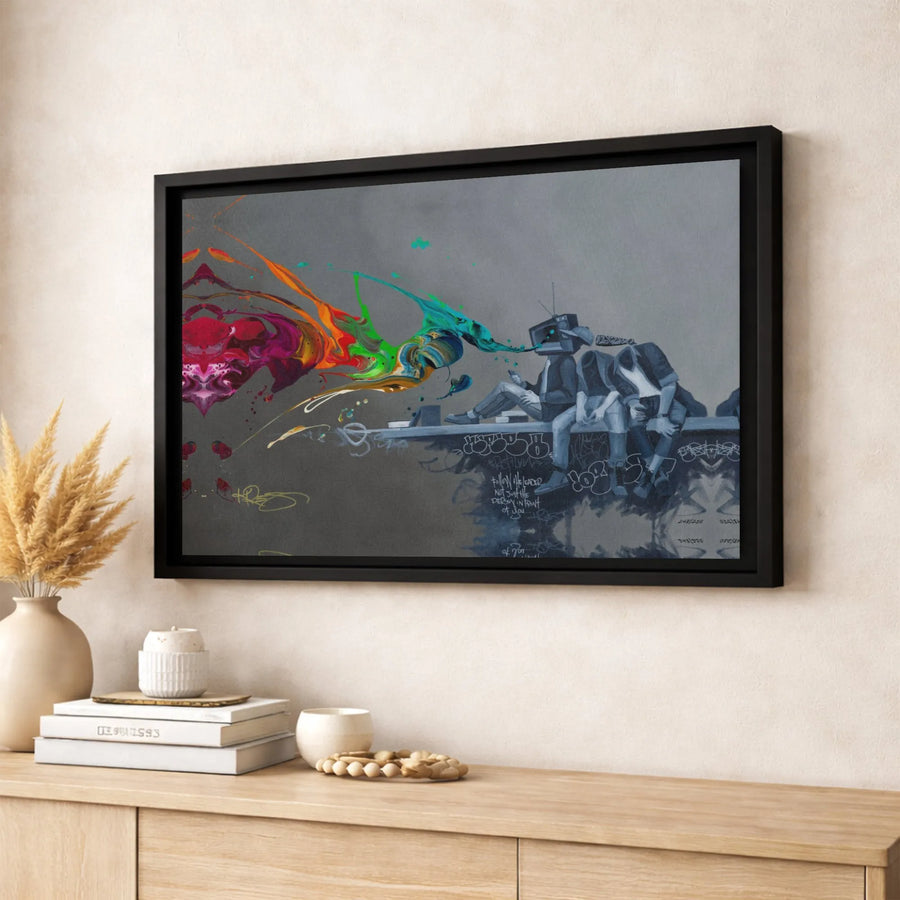 Graffiti TV Head Canvas Print | Abstract Street Art Wall Decor | Premium 1.25" Gallery Wrap | Modern Home Office Gift