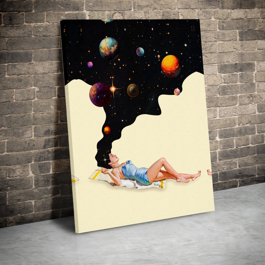 Surreal Space Woman Wall Art | Cosmic Hair Planet Collage Print | 1.25-Inch Premium Gallery Canvas | Modern Dreamy Aesthetic Home Decor