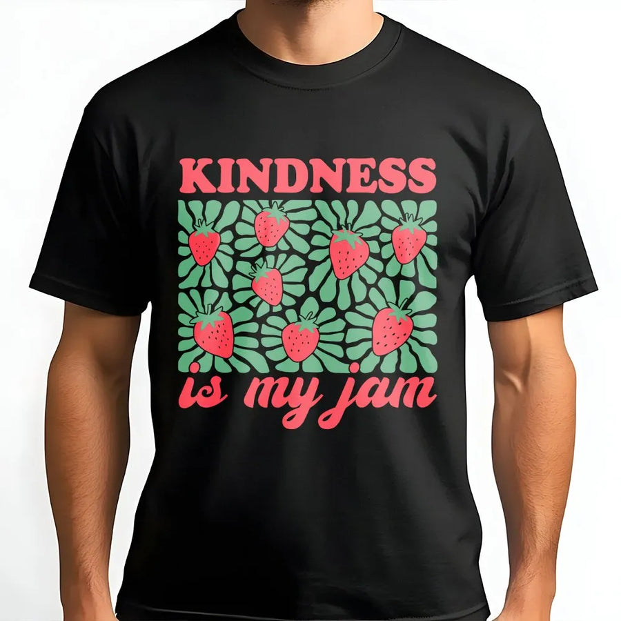 Kindness Is My Jam T-Shirt | Retro Strawberry Aesthetic | Premium Cotton Tee | Positive Gift for Teachers and Students