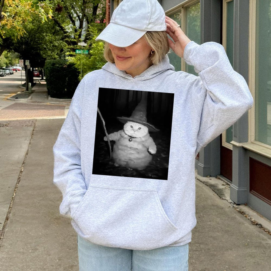 Wizard Cat Hoodie | Funny Magical Kitten Graphic Sweatshirt | Premium Cotton-Poly Blend | Cute Fantasy Animal Gift for Cat Lovers