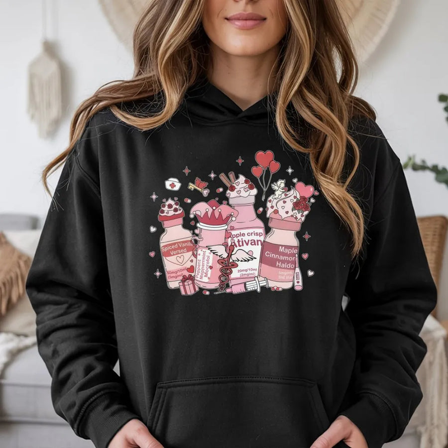 Nurse Valentine Hoodie | Pink Aesthetic Medical Bottle Design | Premium Cotton Blend | Gift For Nursing Students And RNs