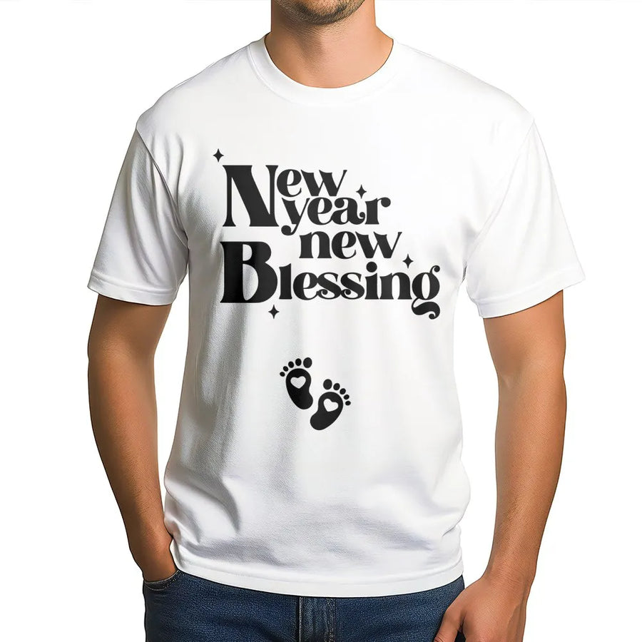 New Year New Blessing T-Shirt | Pregnancy Announcement Graphic Tee | Premium Cotton Soft Gift | Expecting Mom New Year's Eve Reveal