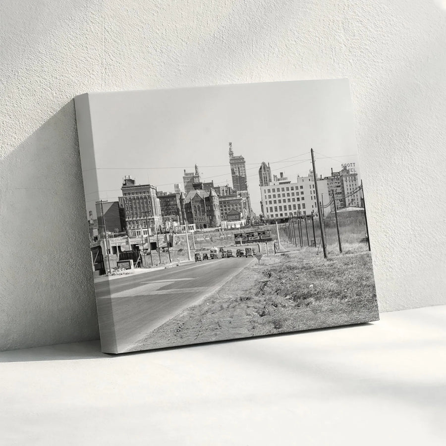 Vintage Cityscape Wall Art | Black And White Urban Photography Print | Premium 1.25-Inch Gallery Wrapped Canvas | Historical Home Decor Gift