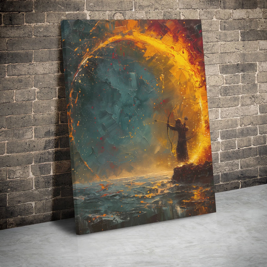 Archer Fantasy Wall Art | Fiery Portal Oil Painting Style | 1.25" Gallery Wrap Canvas | Premium Home Decor Gift for Gamers