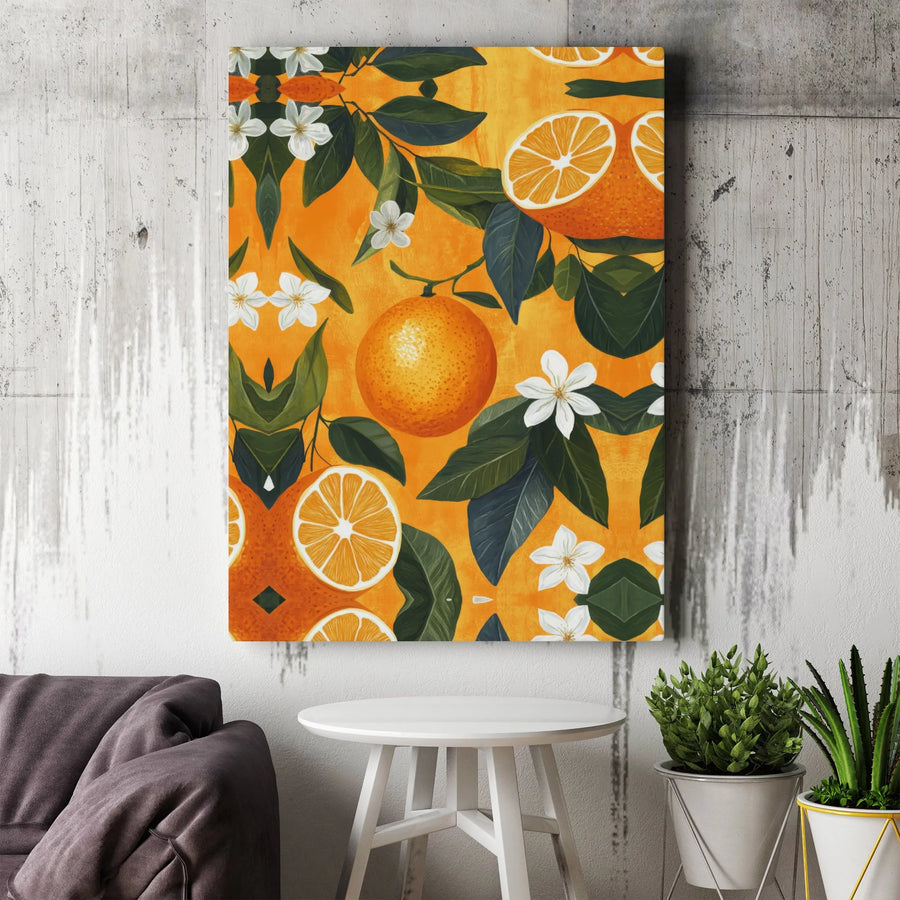 Orange Fruit Canvas Wall Art | Botanical Blossom Gallery Wrap Print | Premium Stretched Decor | Mediterranean Kitchen Home Gift
