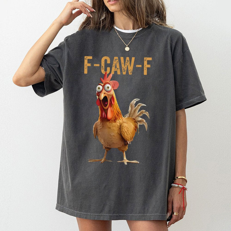 Funny Chicken T-Shirt | F-Caw-F Screaming Rooster Graphic | 100% Cotton Premium Tee | Unique Farm Animal Gift for Men and Women