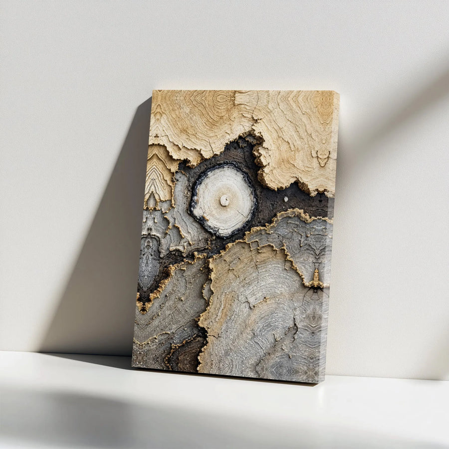 Abstract Tree Ring Canvas Wall Art | Textured Wood Slice Geological Design | Premium Fade-Resistant Print | Collector's Modern Rustic Home Decor Gift