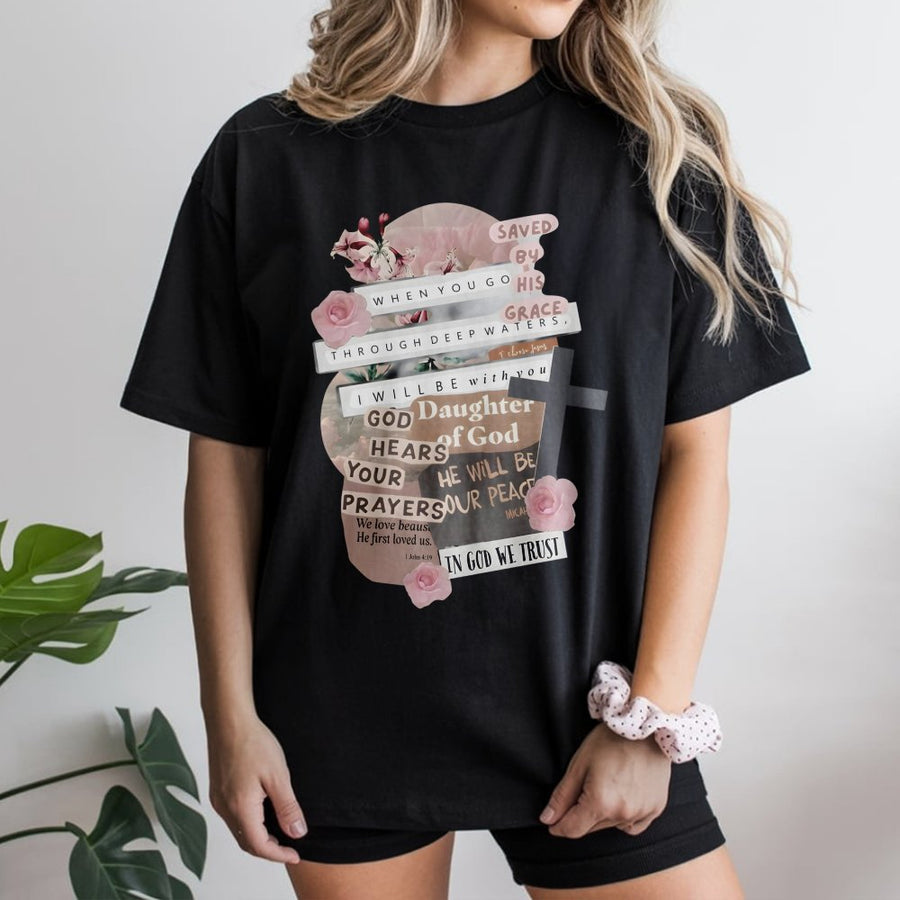 Daughter Of God T-Shirt | Aesthetic Scripture Floral Cross Graphic | Premium Cotton Religious Apparel | Christian Faith Gift For Women
