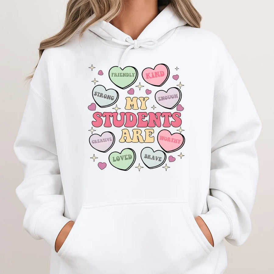 My Students Are Kind Heart Hoodie | Retro Teacher Valentine Design | Premium Soft Cotton Blend | Cute Teacher Appreciation Gift for Valentine's Day