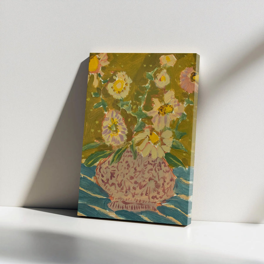 Vintage Floral Vertical Canvas | Impressionist Potted Flower Painting | Premium Gallery Wrap Wall Art | Boho Chic Home Decor Gift