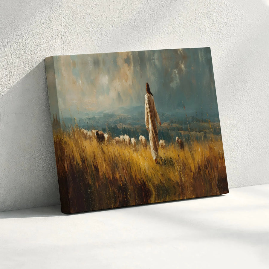 Jesus The Good Shepherd Canvas Art | Impressionist Biblical Landscape Print | Gallery Wrapped Premium Canvas | Christian Home Decor & Religious Faith Gift