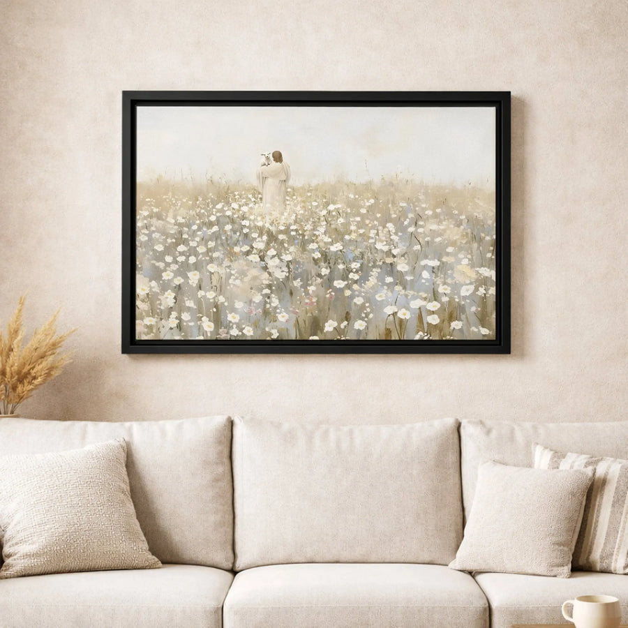 Jesus Christ with Lamb Canvas Art | Floral Meadow Religious Wall Decor | Premium 1.25" Gallery Wrap | Inspirational Christian Gift for Home
