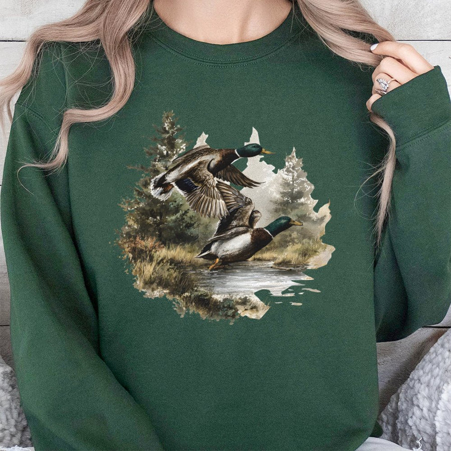 Mallard Duck Sweatshirt | Vintage Watercolor Nature Print | Premium Cotton Blend Crewneck | Outdoor Hunting Gift for Wildlife Lovers