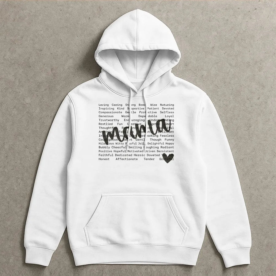 Mama Affirmation Hoodie | Positive Word Cloud Graphic | Premium Cotton Tee | Unique Mother's Day Gift for Mom