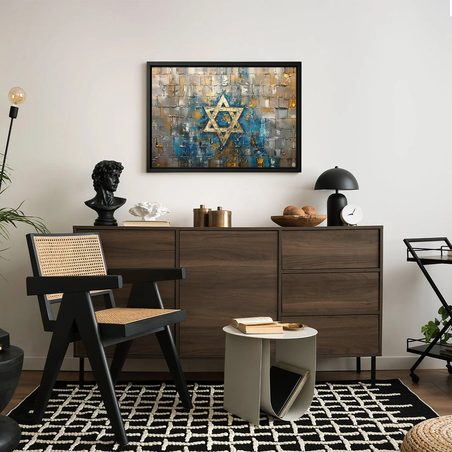 Star of David Wall Art | Abstract Gold Jewish Symbol Canvas Print | Premium Gallery-Wrapped Decor | Judaica Home Gift for Living Room