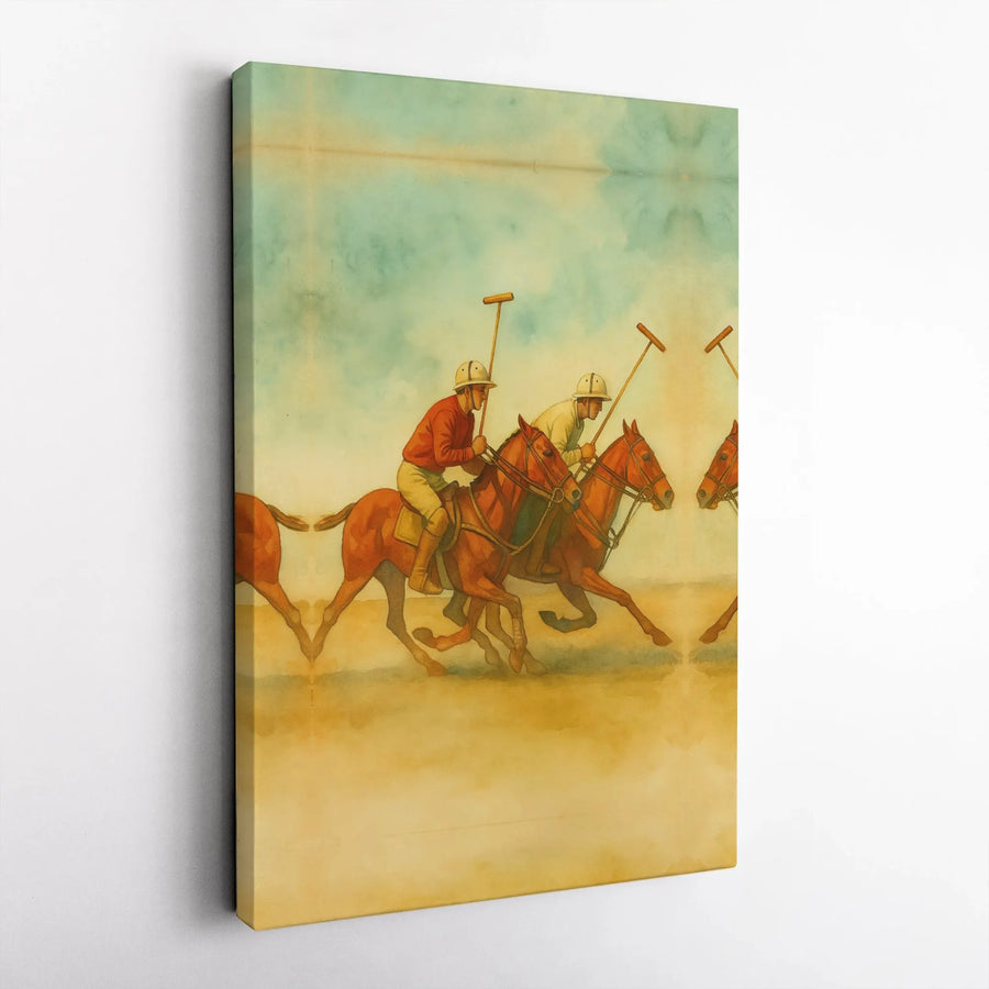 Vintage Polo Match Canvas Print | Equestrian Sports Fine Art | 1.25 Inch Gallery Wrap | Classic Horseback Riding Gift for Home Office Decor