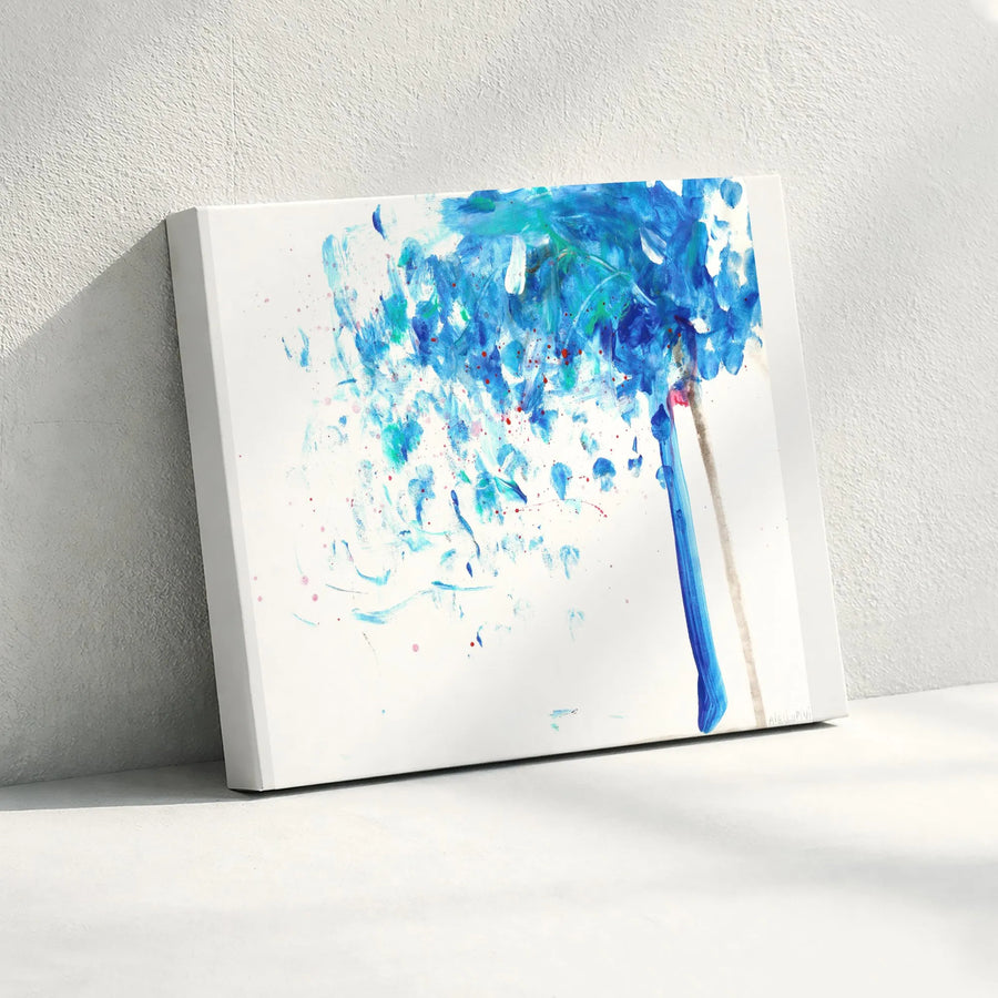 Abstract Blue Tree Canvas Wall Art | Modern Watercolor Style Painting | Premium 1.25" Thick Canvas Print | Nursery Decor Gift for Kids Room