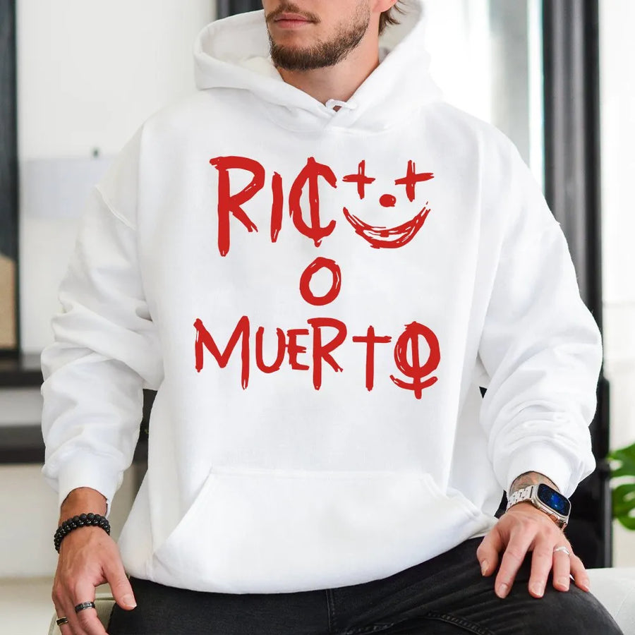 Rico O Muerto Hoodie | Edgy Urban Streetwear Graphic | Premium Cotton Blend | Unisex Gift for Urban Fashion Lovers
