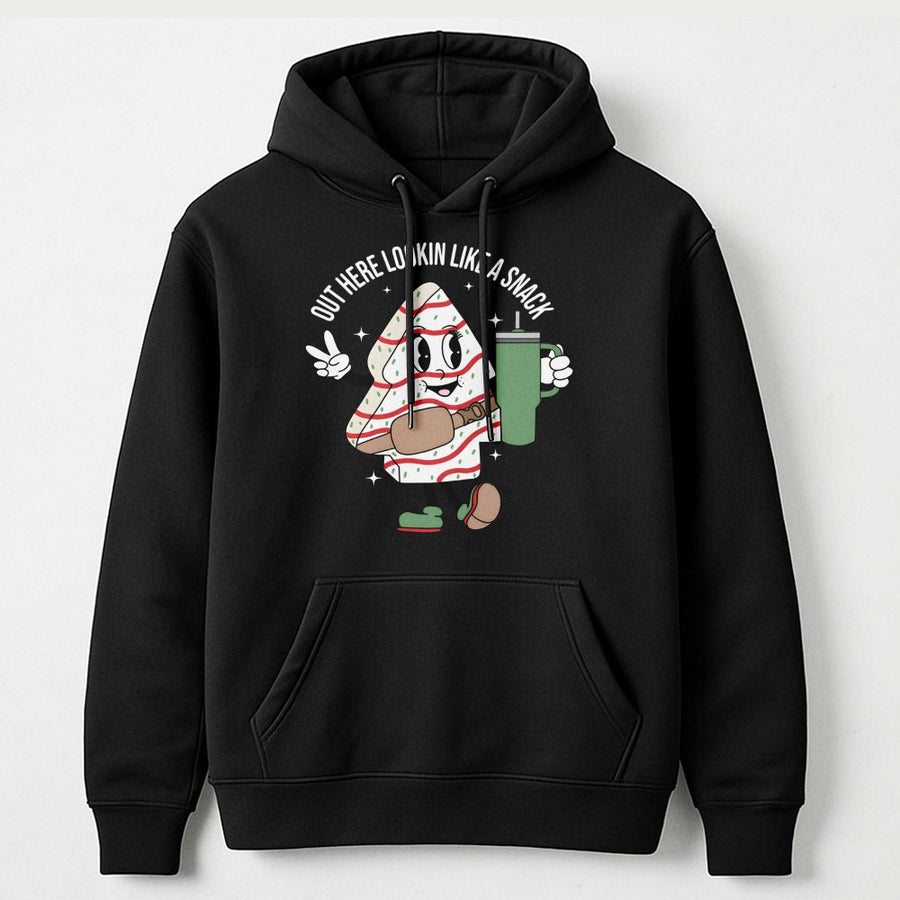 Christmas Tree Cake Hoodie | Retro Cartoon Snack Graphic | Premium Cotton Blend | Funny Holiday Gift for Women and Teens