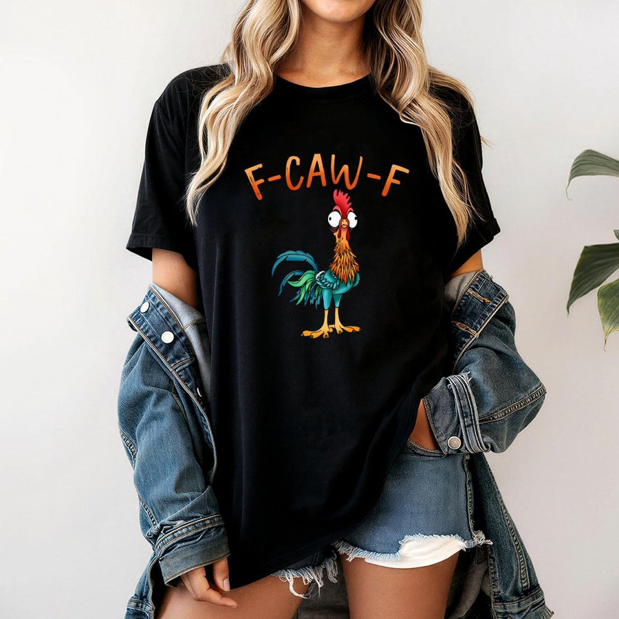 Funny Chicken T-Shirt | F-CAW-F Rooster Graphic Design | Premium 100% Cotton Tee | Hilarious Farm Animal Gift for Men and Women
