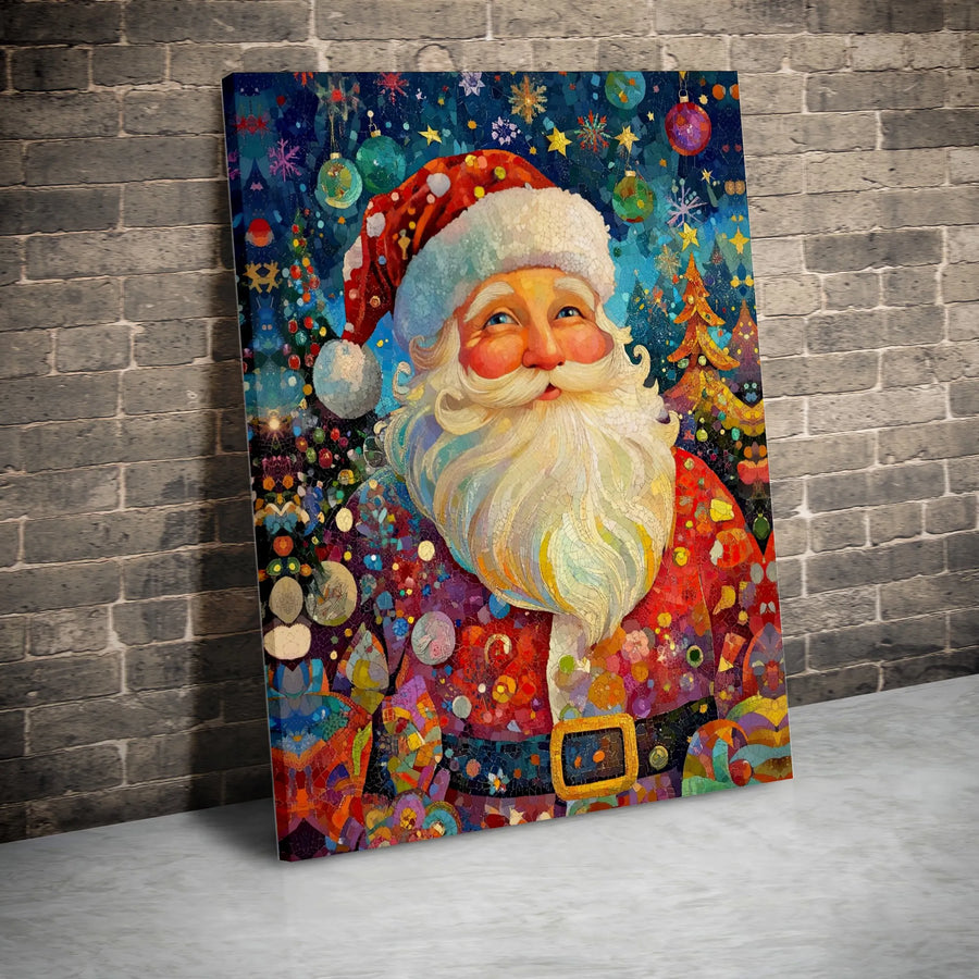 Colorful Mosaic Santa Claus Canvas | Festive Holiday Wall Art | Premium 1.25-Inch Gallery Wrap | Christmas Home Decor Gift for Families