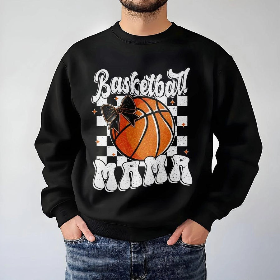 Basketball Mama Sweatshirt | Checkered Bow Sports Graphic | Premium Cotton Blend | Trendy Game Day Gift for Basketball Moms