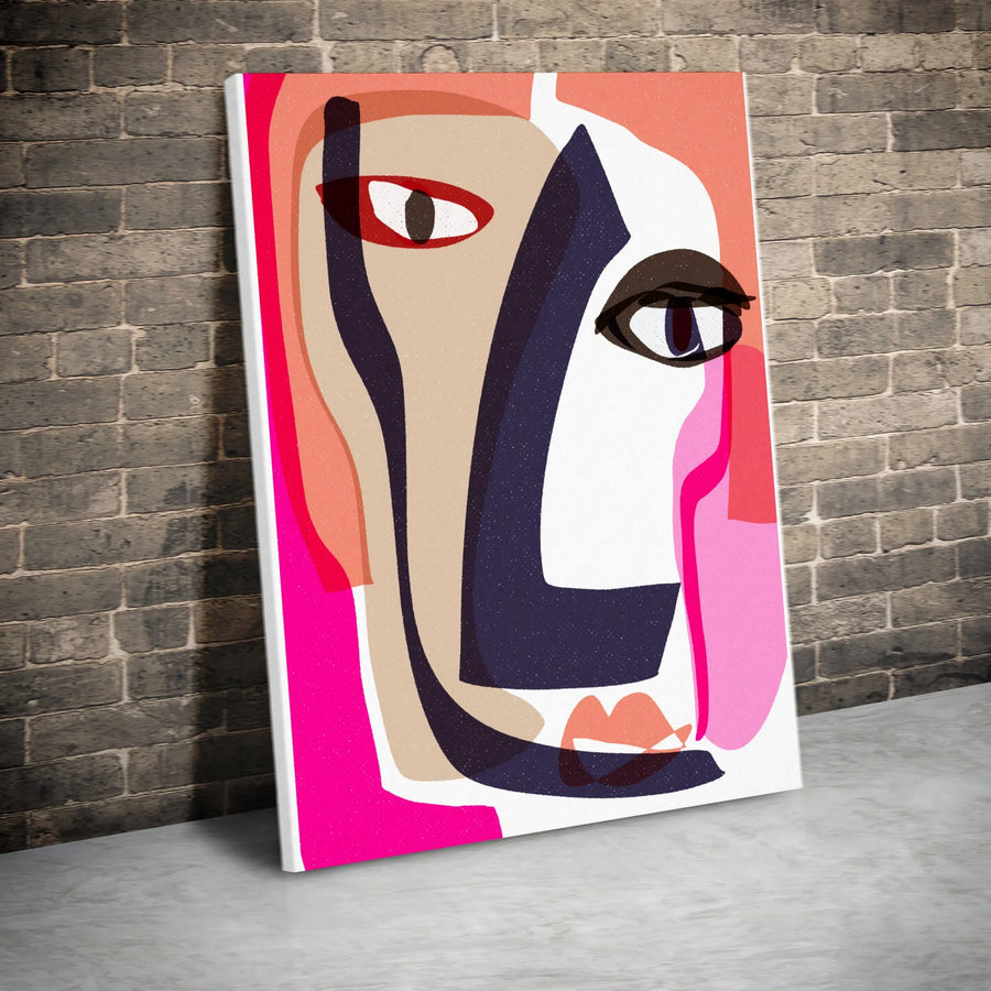 Abstract Face Vertical Canvas | Modern Cubist Portrait Art | Premium Gallery Wrapped Print | Modern Home Decor Gift