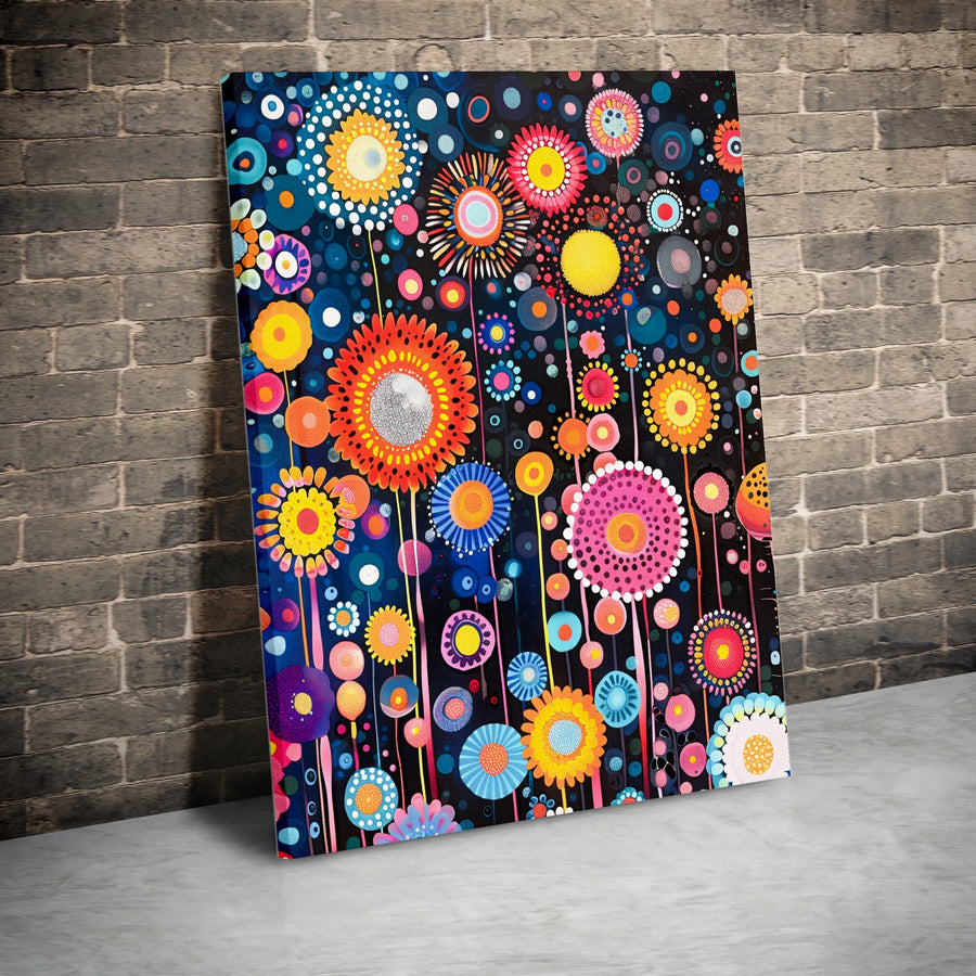 Abstract Floral Canvas Wall Art | Colorful Dotted Flower Print | Premium Gallery-Wrapped 1.25" Profile | Modern Home Decor Gift