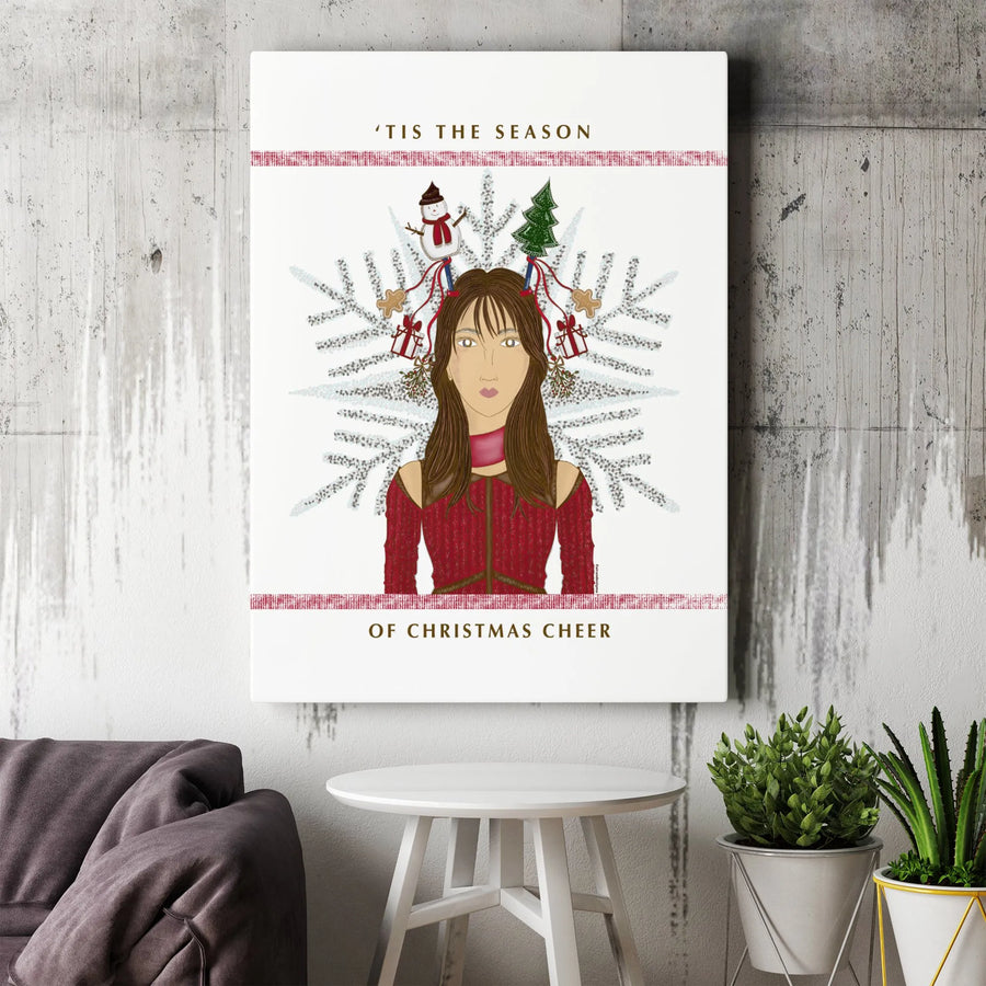 'Tis The Season Canvas Print | Festive Christmas Hair Illustration | Premium Gallery Wrap Wall Art | Holiday Decor Gift for Her