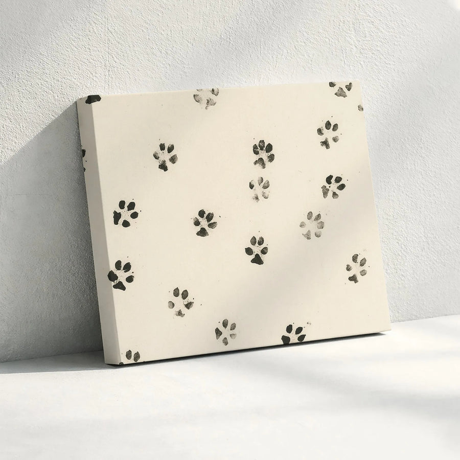 Paw Print Wall Art | Minimalist Black and White Animal Tracks Canvas | Premium Gallery Wrapped Decor | Modern Pet Lover Home Gift