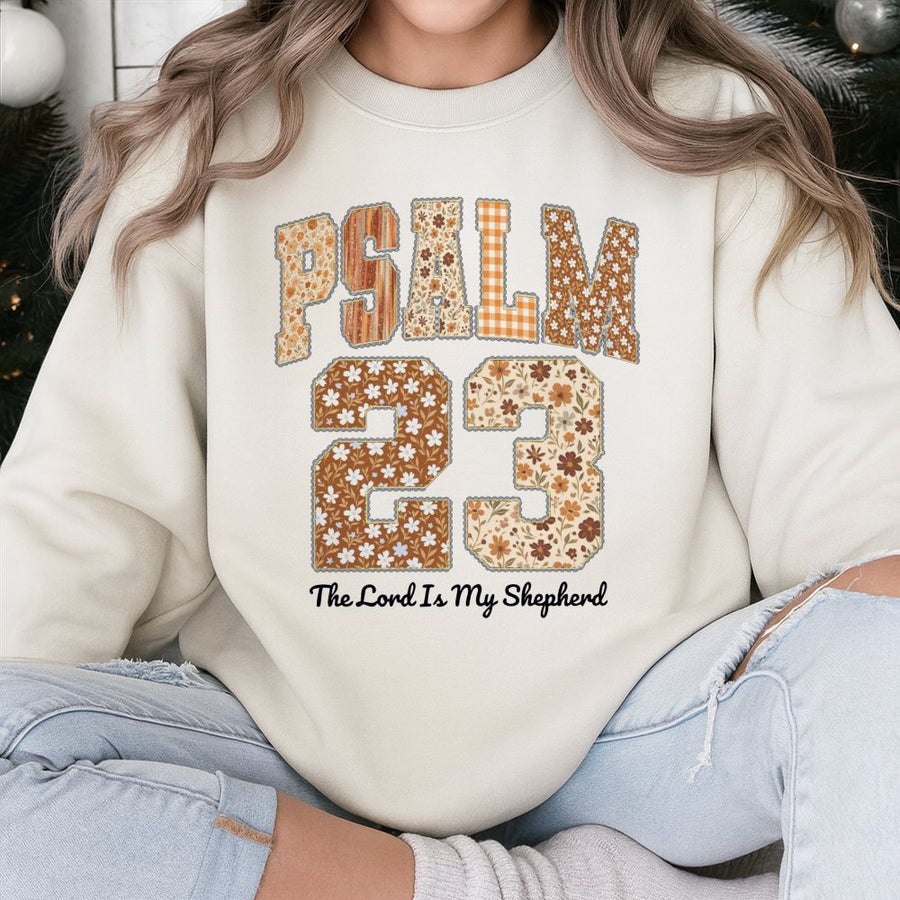 Psalm 23 Sweatshirt | The Lord Is My Shepherd Bible Verse | Floral Boho Christian Faith Apparel | Unisex Premium Cotton Blend Gift for Women