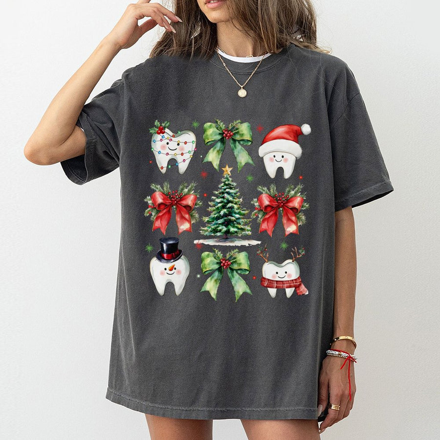 Dental Christmas T-Shirt | Cute Festive Tooth Design | 100% Cotton Premium Tee | Holiday Gift for Dentist and Dental Hygienist