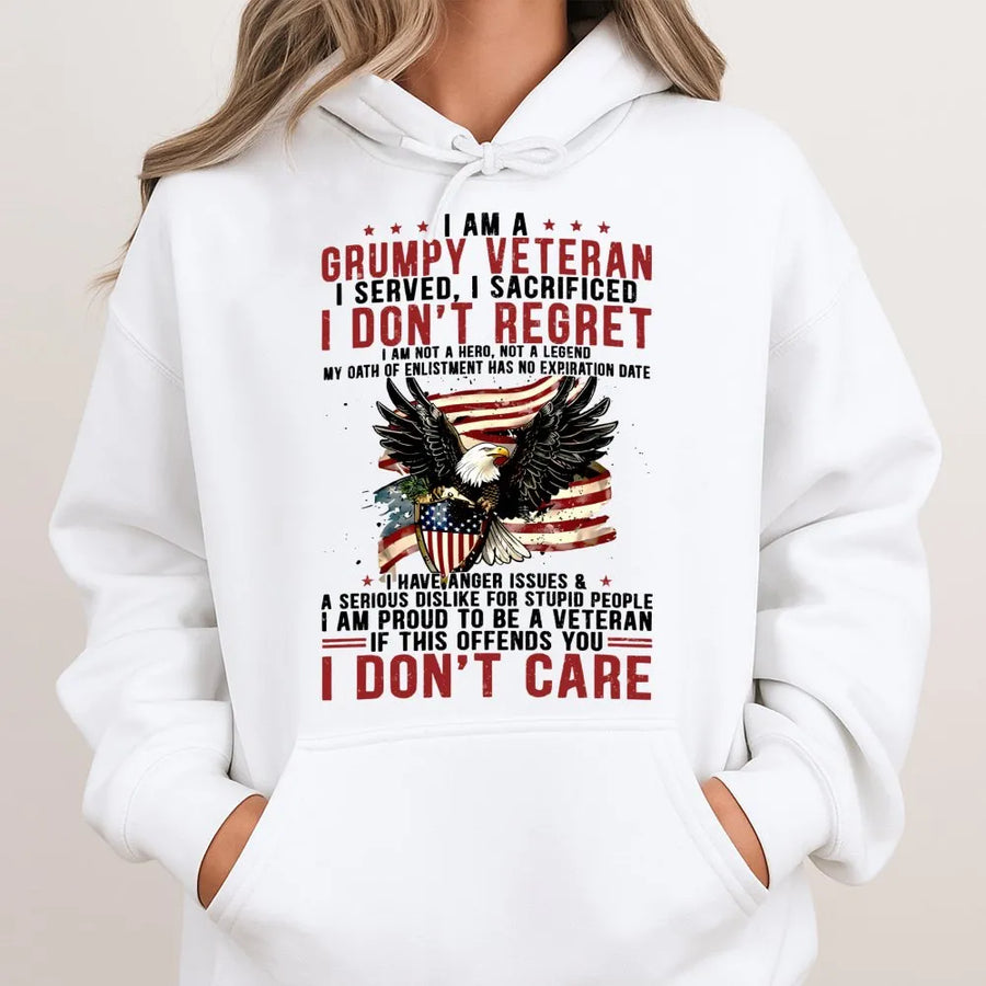 Grumpy Veteran Hoodie | Patriotic American Eagle Graphic | Premium Cotton Blend | Military Pride Gift for Retired Soldiers