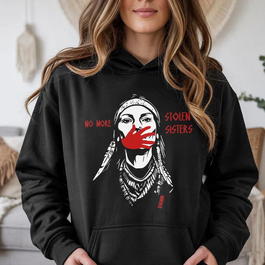 No More Stolen Sisters Hoodie | MMIW Red Handprint Graphic Tee | Premium Cotton | Indigenous Rights Awareness Gift