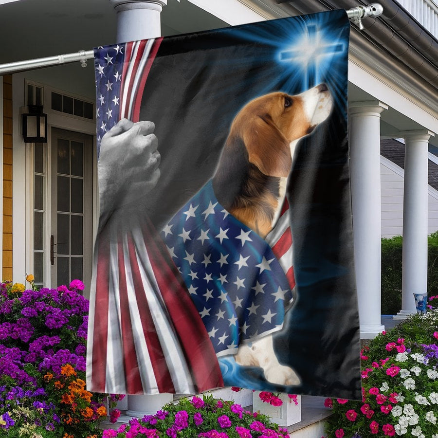 Beagle American Flag Garden Flag | Christian Cross Faith Wall Decor | UV-Resistant Premium Polyester | Patriotic Dog Lover Gift For Home