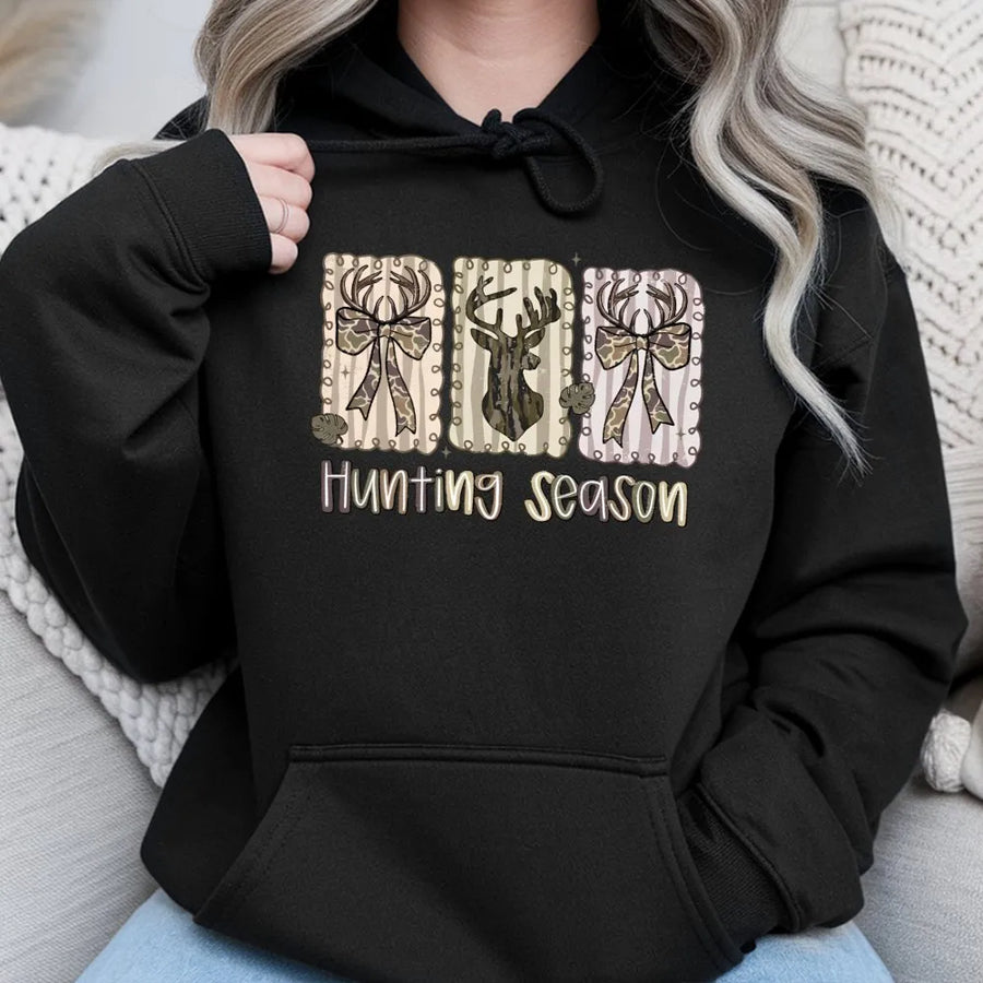 Hunting Season Hoodie | Rustic Deer Antler Bow Graphic | Premium Cotton Blend | Country Girl Fall Gift for Her