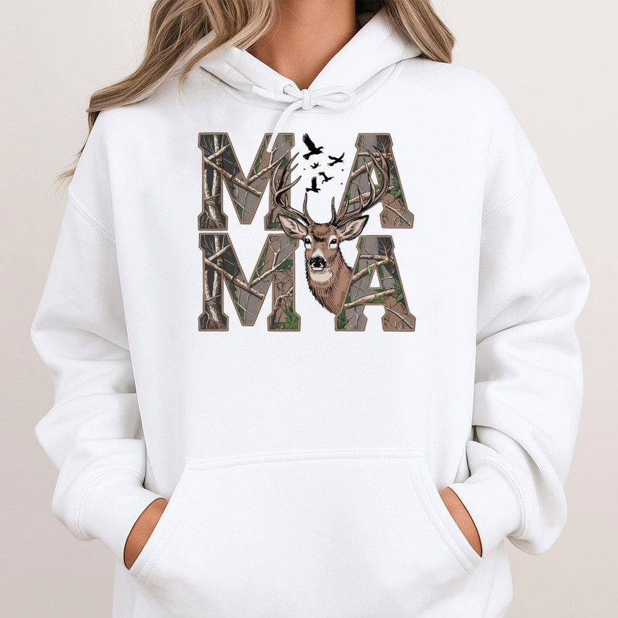 Camo Mama Hoodie | Deer Hunting Graphic Sweatshirt | Premium Cotton Blend | Country Style Gift for Outdoorsy Women