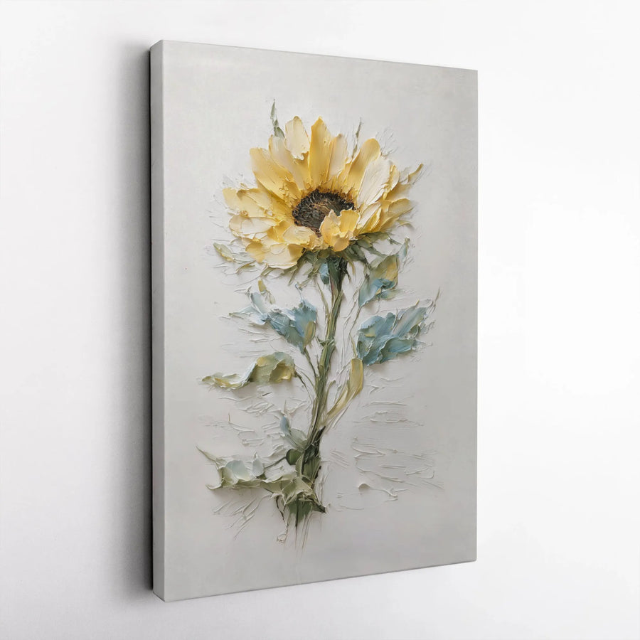 Sunflower Canvas Wall Art | Textured Impasto Floral Painting | Premium Fade-Resistant Gallery Wrap | Elegant Botanical Home Decor Gift
