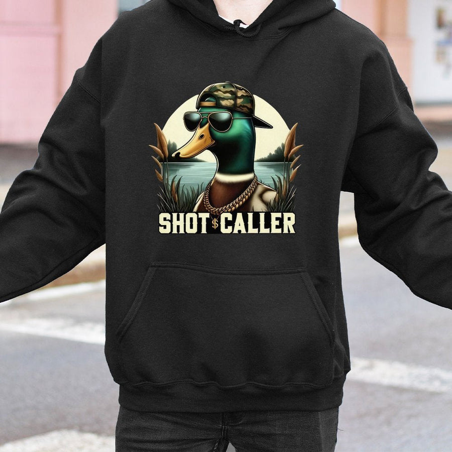 Shot Caller Duck Hoodie | Funny Mallard Hunting Gift | Premium Cotton-Blend Sweatshirt | Wildlife Lover Apparel