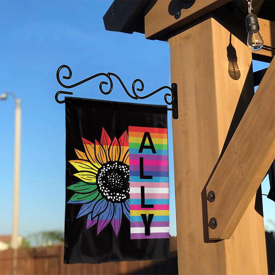 LGBTQ Ally Garden Flag | Sunflower Pride Month Outdoor Decor | Durable Polyester Two-Sided Yard Banner | Premium Inclusive Gift for Home