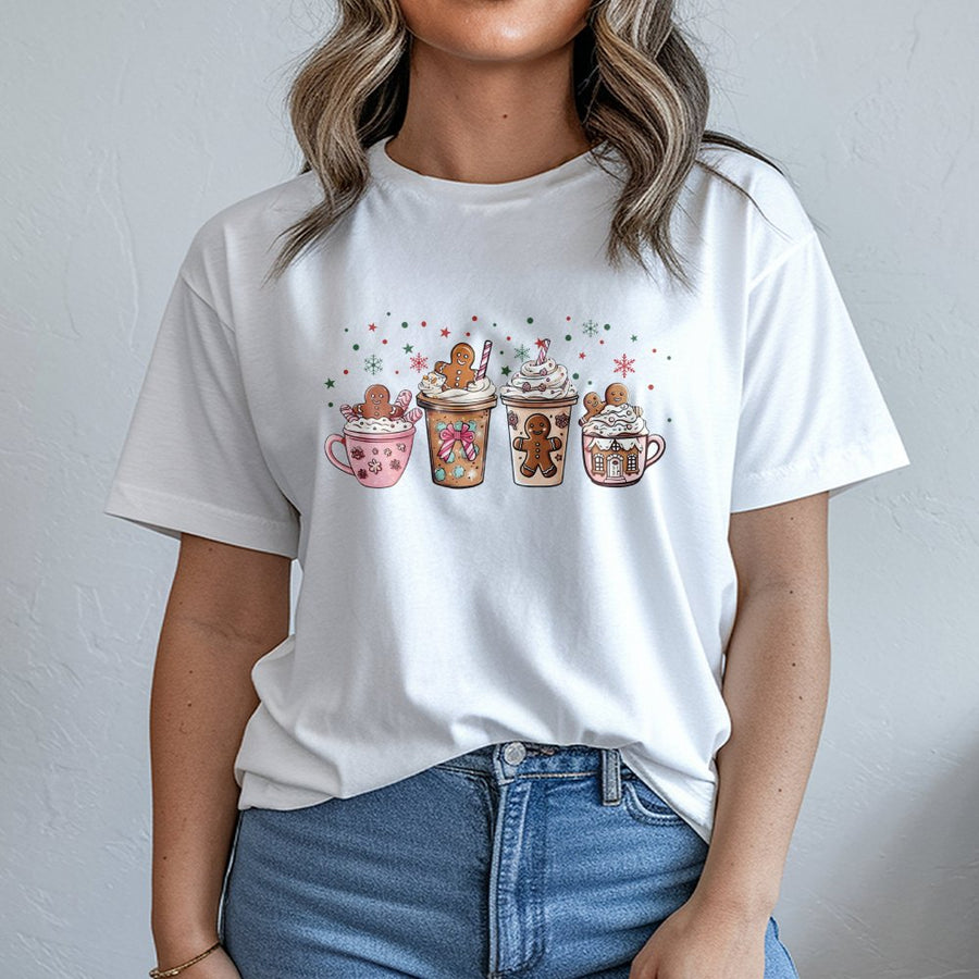 Gingerbread Coffee Christmas T-Shirt | Cute Holiday Hot Cocoa Graphic | Premium Soft Cotton Tee | Festive Winter Gift for Women & Men
