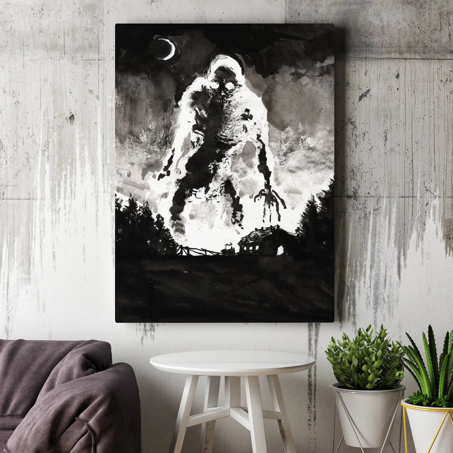 Gothic Monster Canvas Wall Art | Giant Shadow Creature Ink Wash | Premium Gallery Wrap Print | Spooky Horror Decor for Dark Academia Fans
