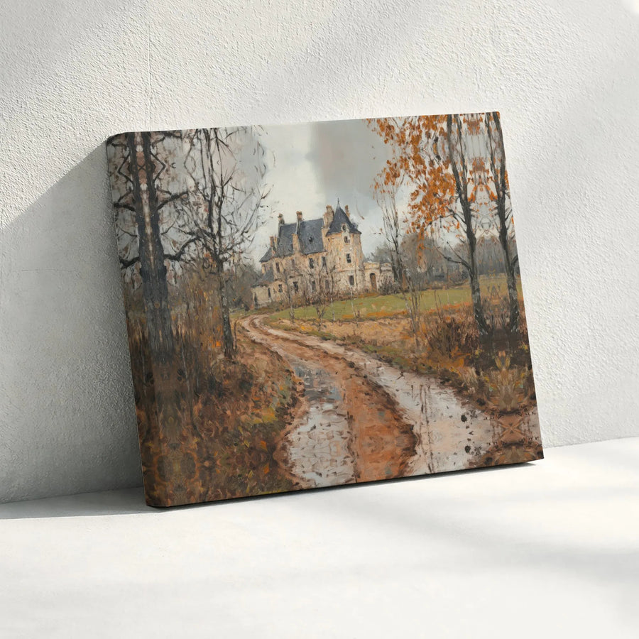 French Chateau Canvas Wall Art | Autumn Landscape Painting | Premium Gallery-Wrapped Print | Countryside Home Decor Gift