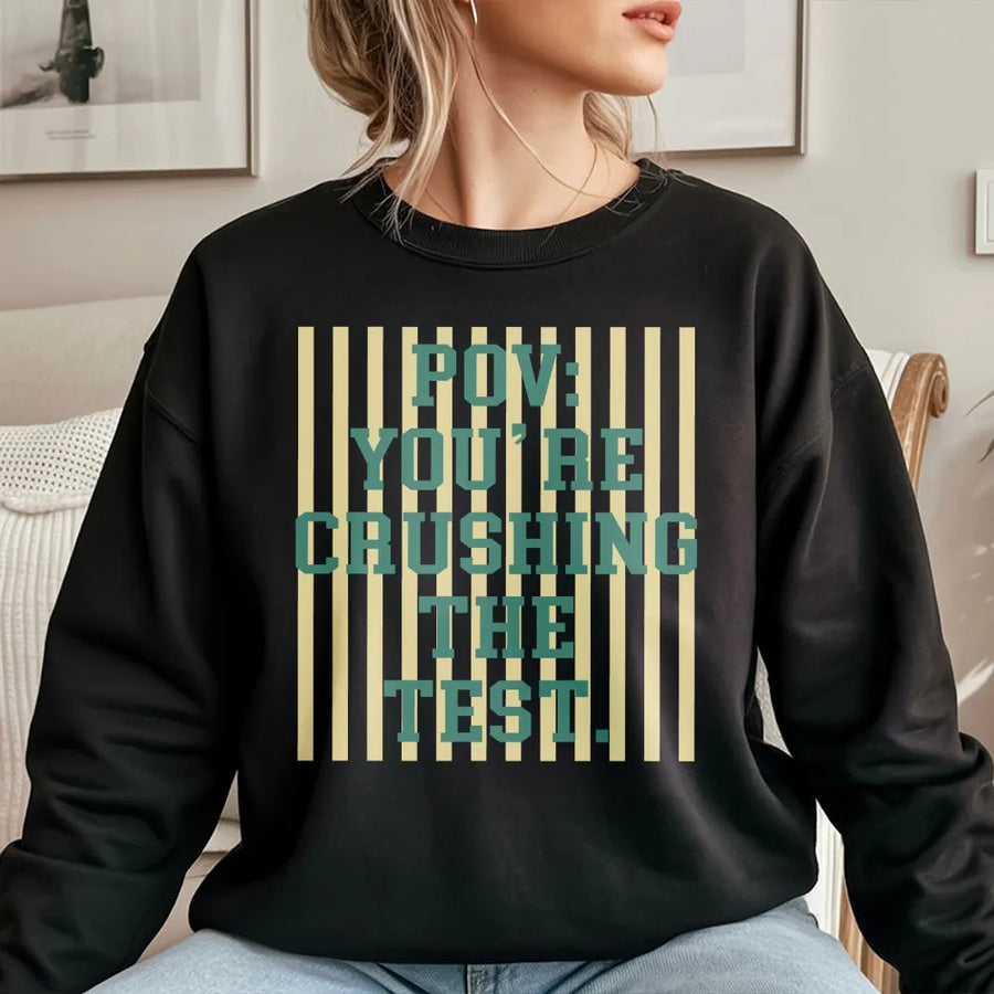 Rock The Test Sweatshirt | Retro Y2K Motivational Quote | Premium Cotton Blend | Funny Gift for Teachers and Students