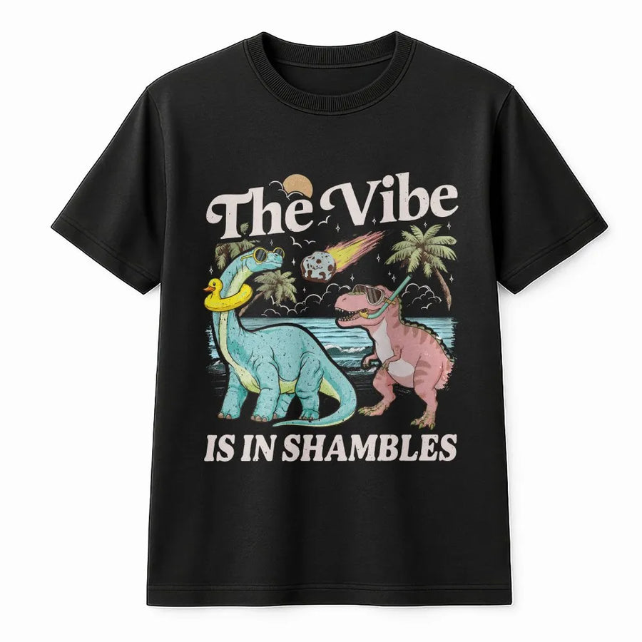 The Vibe Is In Shambles T-Shirt | Funny Retro Dinosaur Meteor Design | Soft Comfort Colors Cotton | Sarcastic Mental Health Gift