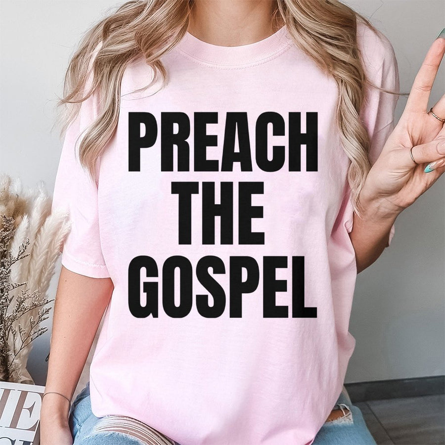 Preach The Gospel T-Shirt | Bold Minimalist Christian Graphic | 100% Cotton Premium Tee | Faith-Based Gift For Believers