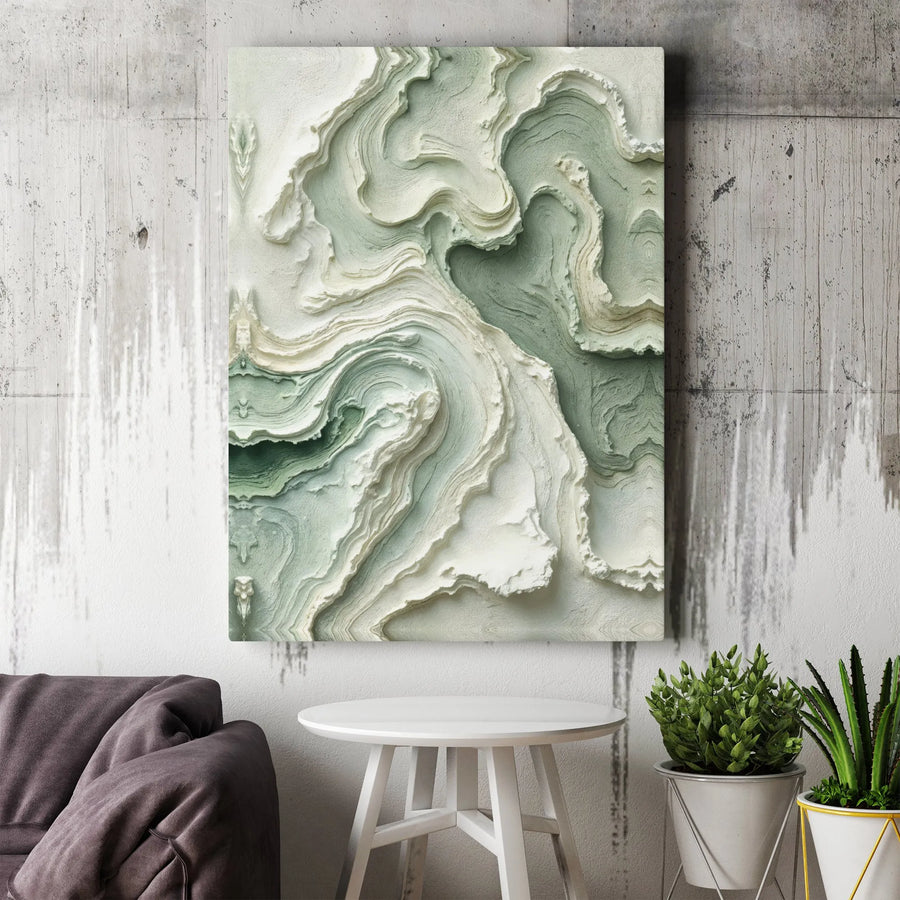 Abstract Textured Canvas Wall Art | Sage Green 3D Layered Stone Print | Premium Thick Gallery Canvas | Modern Minimalist Home Decor Gift